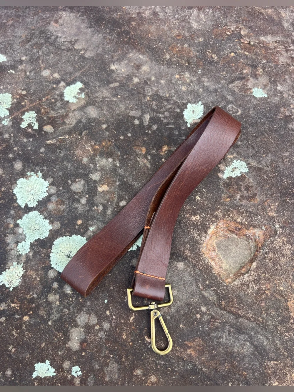 Handcrafted Brown Leather Lanyard Antique Bronze, Leather Key & Badge Holder 21”